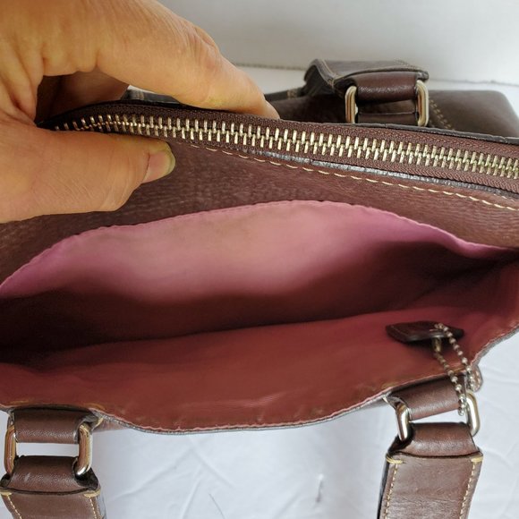 Coach Hamptons Pebbled Leather Dome Satchel Handbag F13963 Brown - Picture 11 of 11